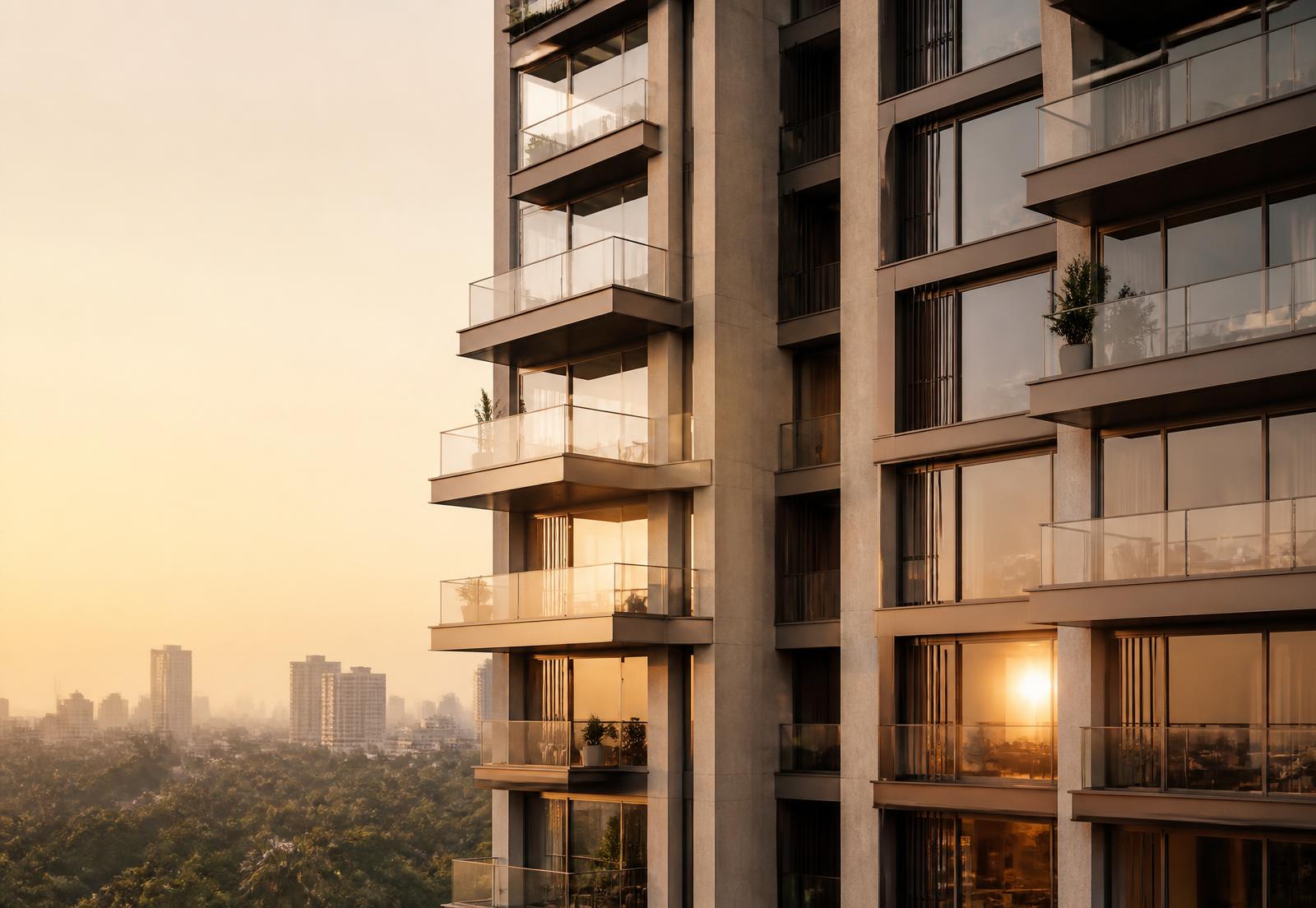 Modern residential tower at golden hour